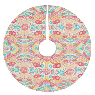 Süßes farbenfrohes Vintage-Blumenmuster Polyester Weihnachtsbaumdecke