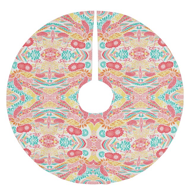Süßes farbenfrohes Vintage-Blumenmuster Polyester Weihnachtsbaumdecke (Vorderseite)