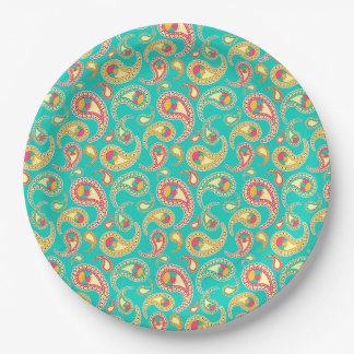 Süßes, farbenfrohes, vintage Paisley-Muster Pappteller