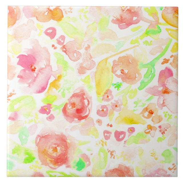 Süßes farbenfrohes Wasserfarben-Blumenmuster Fliese (Vorderseite)