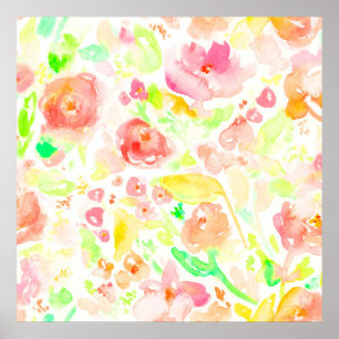 Süßes farbenfrohes Wasserfarben-Blumenmuster Poster