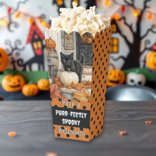 Süßes Farmhaus schwarze Katze und Kürbis Halloween Geschenkschachtel