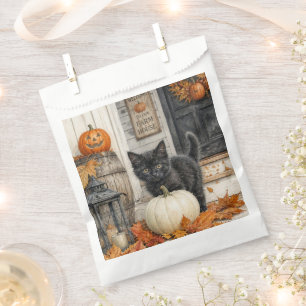 Süßes Farmhaus schwarze Katze und Kürbis Halloween Geschenktütchen