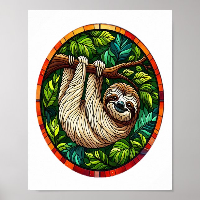 Süßes Faultier-Buntglas-Ornament Poster (Vorne)