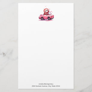 Süßes Faultier fährt Cabrio in Rosa Briefpapier