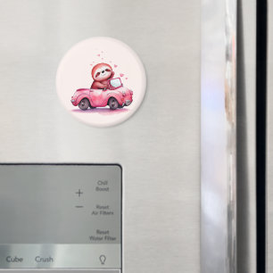 Süßes Faultier fährt Cabrio in Rosa Magnet