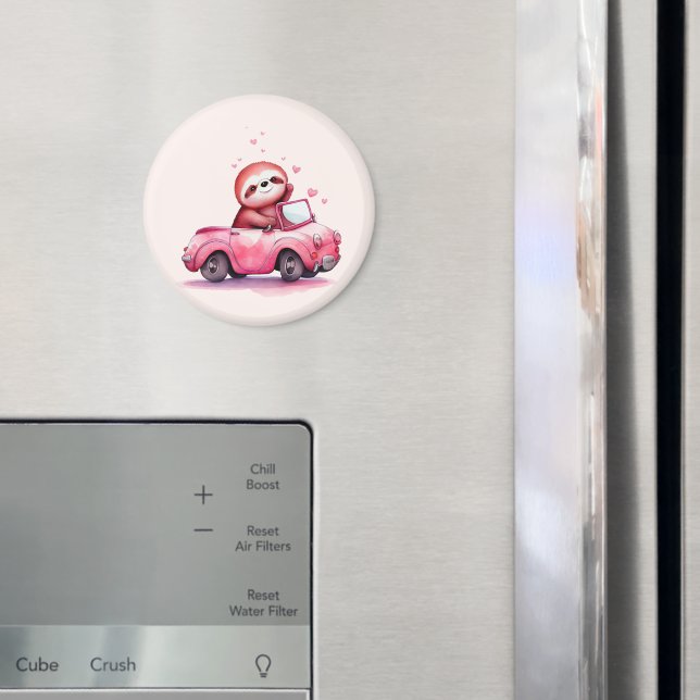 Süßes Faultier fährt Cabrio in Rosa Magnet (In Situ (Kühlschrank))