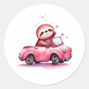 Süßes Faultier fährt Cabrio in Rosa Runder Aufkleber