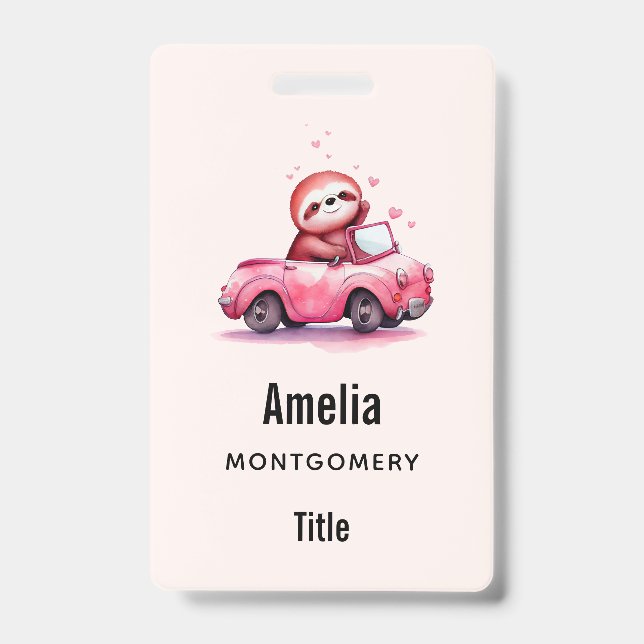 Süßes Faultier fährt ein rosa Cabrio Ausweis (Vorderseite)