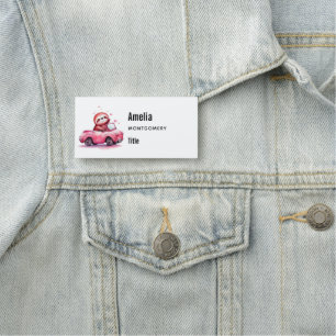 Süßes Faultier fährt ein rosa Cabrio Namensschild