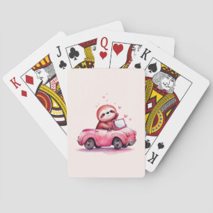 Süßes Faultier fährt ein rosa Cabrio Spielkarten