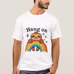 Süßes Faultier �Hang On� Regenbogen-Positiv-Zitat- T-Shirt