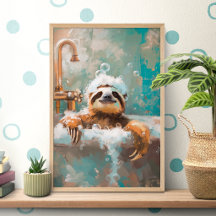 Süßes Faultier im Badeschaum Poster