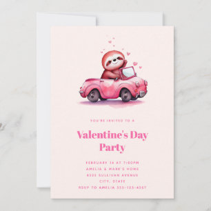 Süßes Faultier in einem rosa Cabrio zum Valentinst Einladung