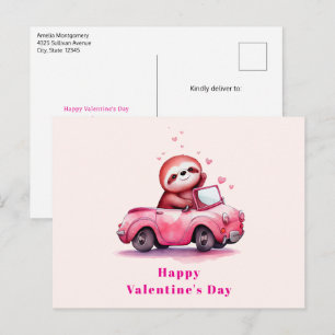 Süßes Faultier in einem rosa Cabrio zum Valentinst Feiertagspostkarte