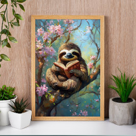 Süßes Faultier liest ein Buch Poster