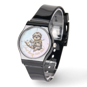 Süßes Faultier mit Brille Lustige Aquarellmalerei Armbanduhr