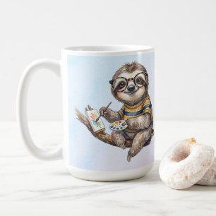 Süßes Faultier mit Brille Lustige Aquarellmalerei Kaffeetasse