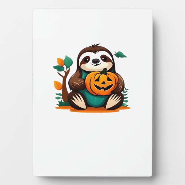Süßes Faultier mit Kürbis Halloween Cartoon Vektor Fotoplatte (Vorderseite)