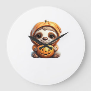 Süßes Faultier mit Kürbis Halloween Cartoon Vektor Große Wanduhr
