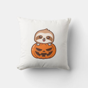 Süßes Faultier mit Kürbis Halloween Cartoon Vektor Kissen