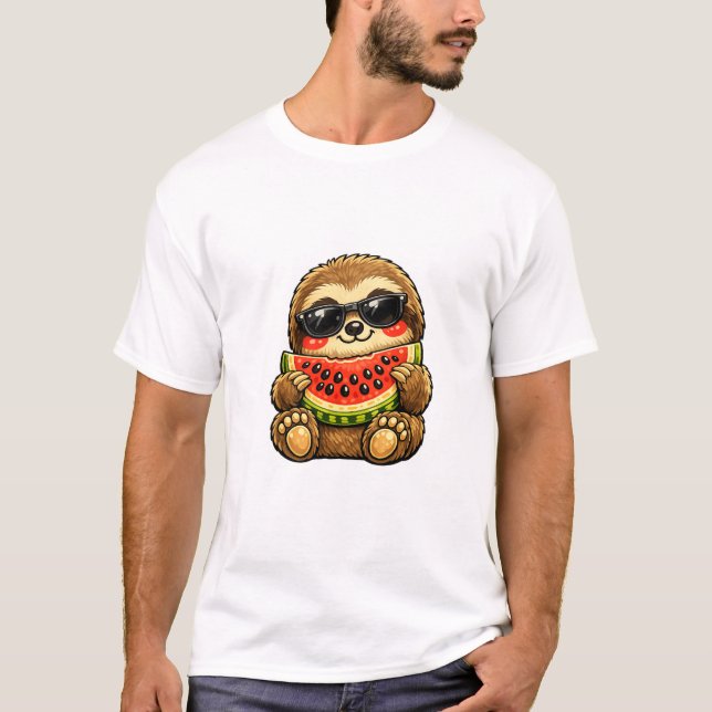 Süßes Faultier mit Wassermelone T-Shirt (Vorderseite)