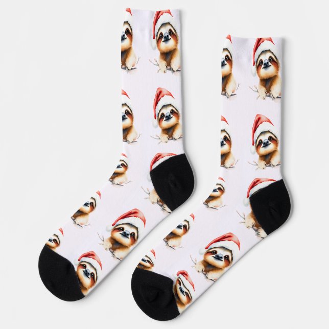 Süßes Faultier mit Weihnachtsmannmütze Socken (Linkes Detail)