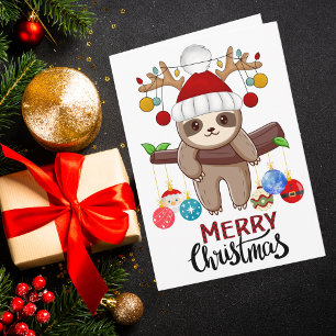Süßes Faultier mit Weihnachtsmannmütze, Weihnachts Feiertagskarte