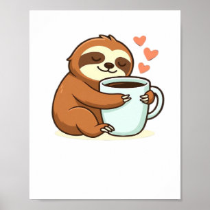 Süßes Faultier umarmt große Kaffeetasse Premium T- Poster