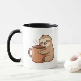 Süßes Faultier umarmt Kaffeetasse | Lustiger Morge