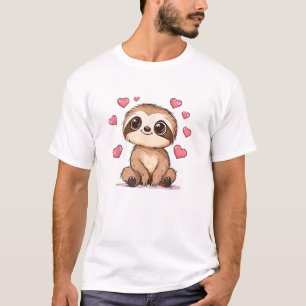 Süßes Faultier umgeben von Herzen Liebes-T-Shirt T-Shirt