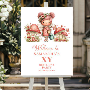 Süßes Feen 1. Geburtstag Rosa Blumengrußschild Poster