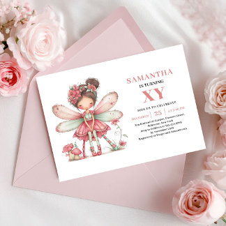 Süßes Feen-Mädchen 2. Geburtstag Rosa Blumen-Einla Einladung