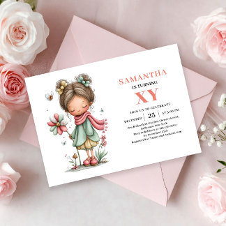Süßes Feen-Mädchen 5. Geburtstag Magisches Pink lä Einladung