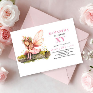 Süßes Feen-Mädchen 5. Geburtstag Pink Floral-Einla Einladung