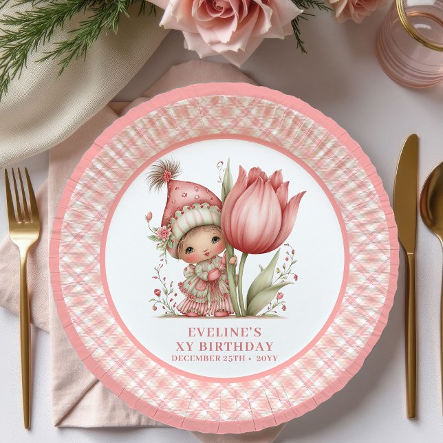 Süßes Feenmädchen 2. Geburtstag rosa Blumen Papier Pappteller (Cute Fairy Girl 2nd Birthday Pink Flowers paper plates)