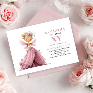Süßes Feenmädchen 5. Geburtstag Staubiges Rosa Flo Einladung