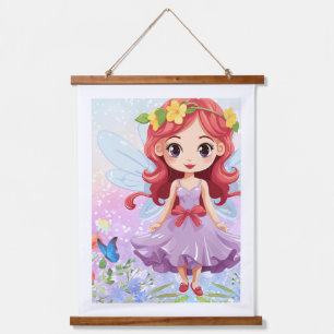 Süßes Feenmädchen Florales Wandhängeposter Whims Wandteppich Mit Holzrahmen