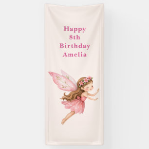 Süßes Feenmädchen im rosa Kleid, Geburtstag mit Fa Banner