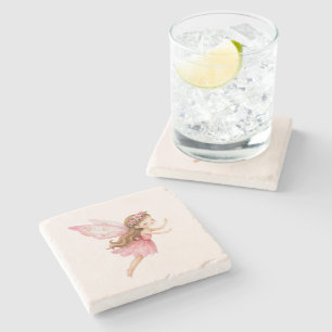 Süßes Feenmädchen im rosa Kleid Steinuntersetzer