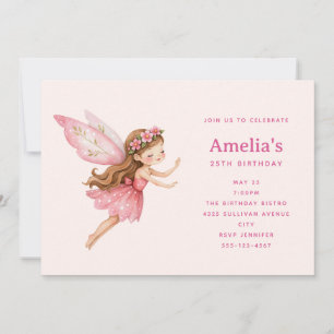 Süßes Feenmädchen in rosa Kleid Geburtstag Einladung