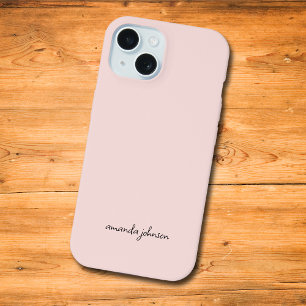 Süßes, feminines, minimalist lichtrosa Monogramm iPhone 15 Hülle