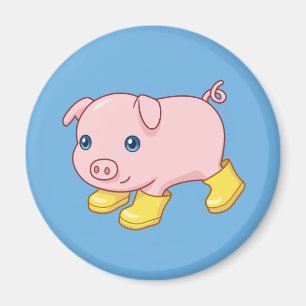 Süßes Ferkel-Schwein in gelben Gummistiefeln Blau Magnet