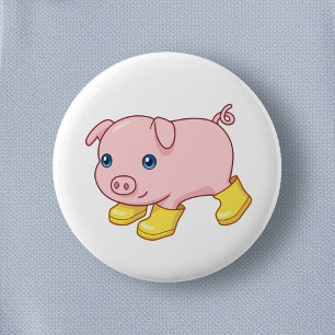 Süßes Ferkel-Schwein in gelben Gummistiefeln Button