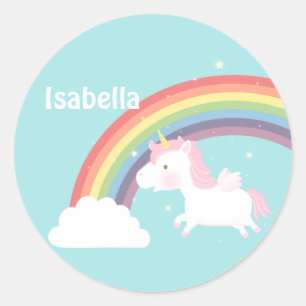 Süßes Fliegendes Einhorn Regenbogen Personalisiert Runder Aufkleber