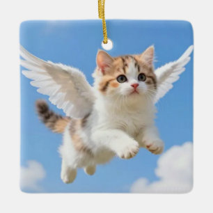 Süßes fliegendes Kätzchen Dreifarbiges Tigerchen B Keramikornament