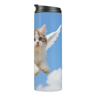 Süßes fliegendes Kätzchen Dreifarbiges Tigerchen B Thermosbecher