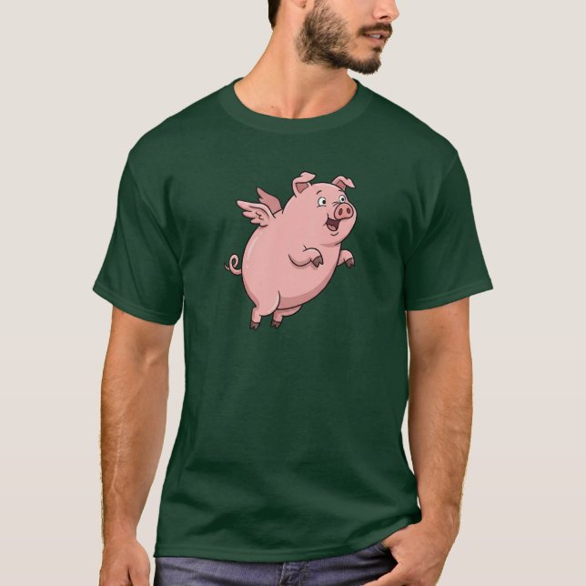 Süßes fliegendes Schwein-Cartoon T-Shirt (Vorderseite)