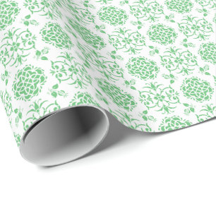 Süßes florales Damast-Stil-Muster in Grün und Weiß Geschenkpapier