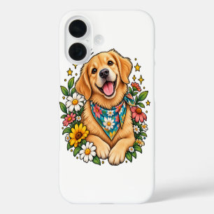 Süßes florales Golden Retriever-Digitaldesign mit iPhone 16 Hülle